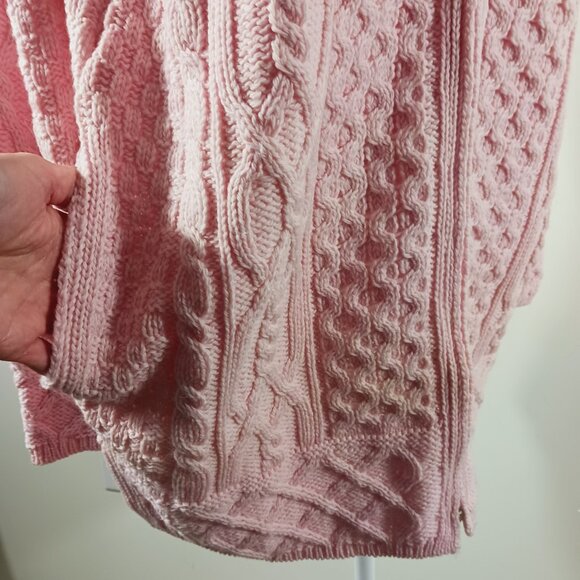 Aran Crafts Ireland, Medium, Pink Chunky Knit Merino Wool Long Hooded Cardigan - Picture 6 of 16